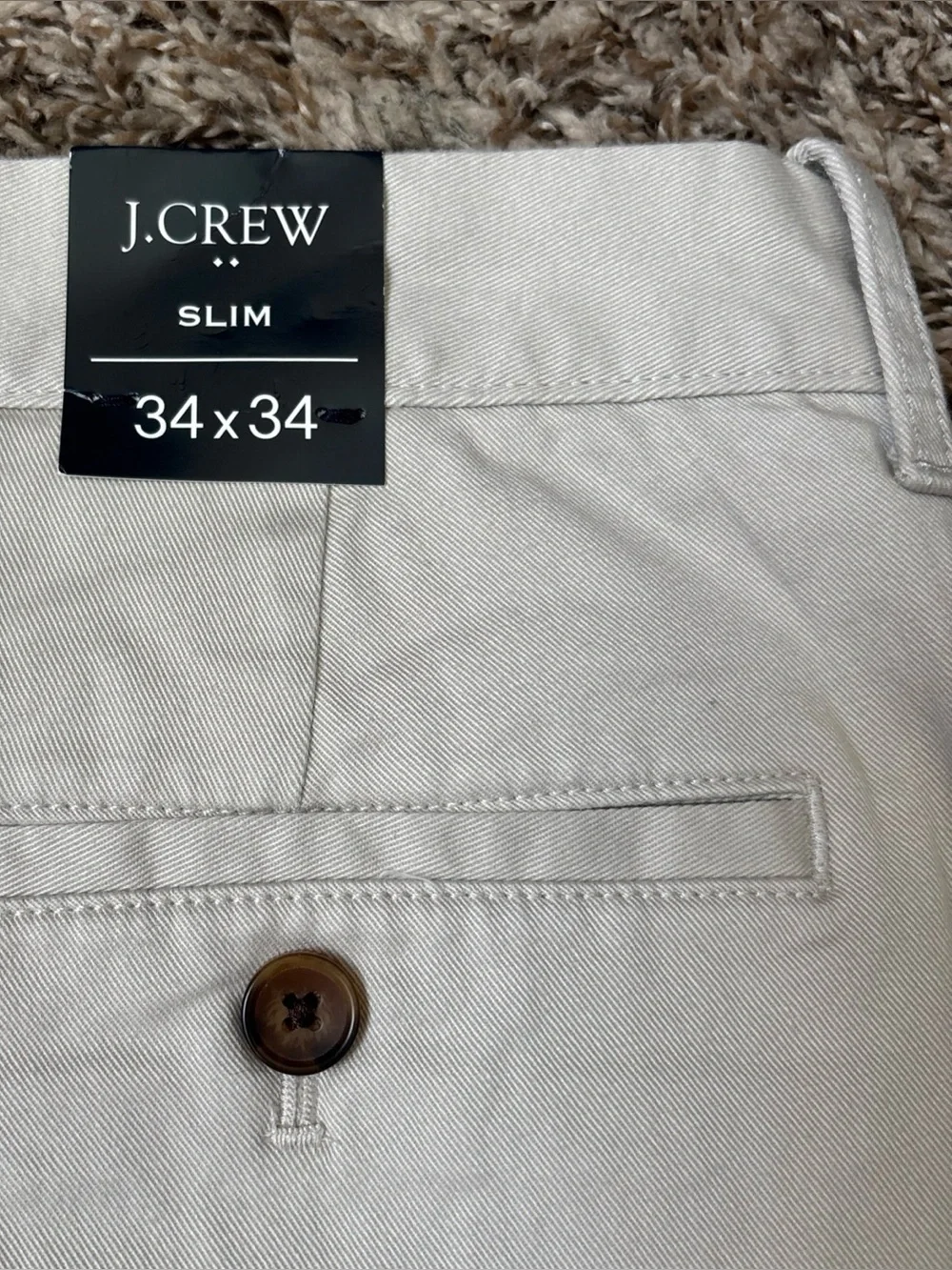 J. Crew Flex Men's Slim Fit Light Gray Chino Pants, 34x34, NWT